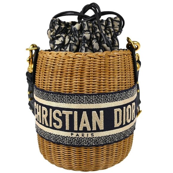 Christian Dior Navy Rattan Trotter Wicker Shoulder Bag - Picture 1 of 8